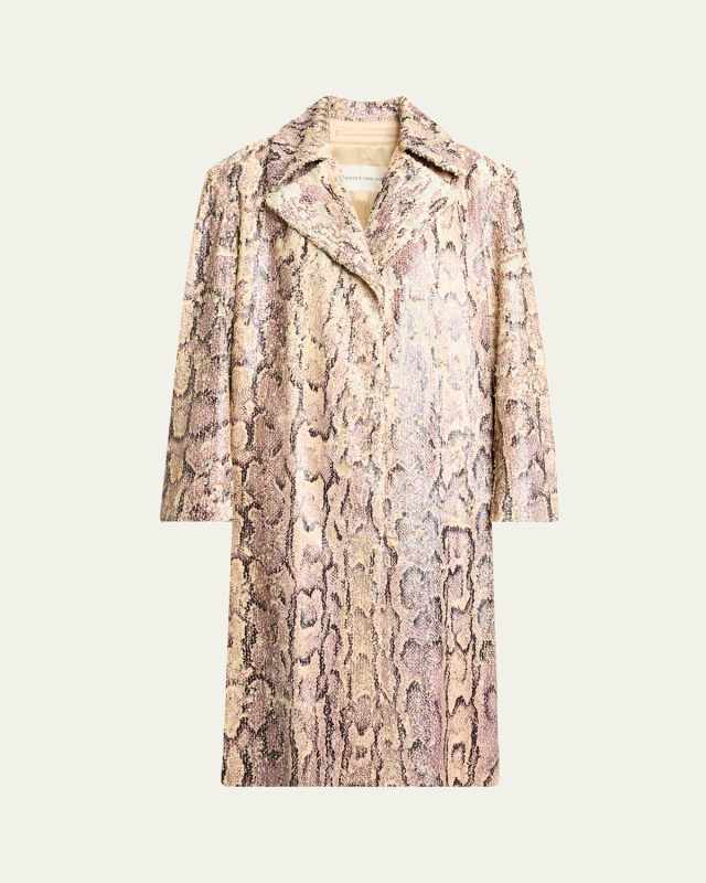 Snakeskin-Print Sequined Single-Breasted Coat